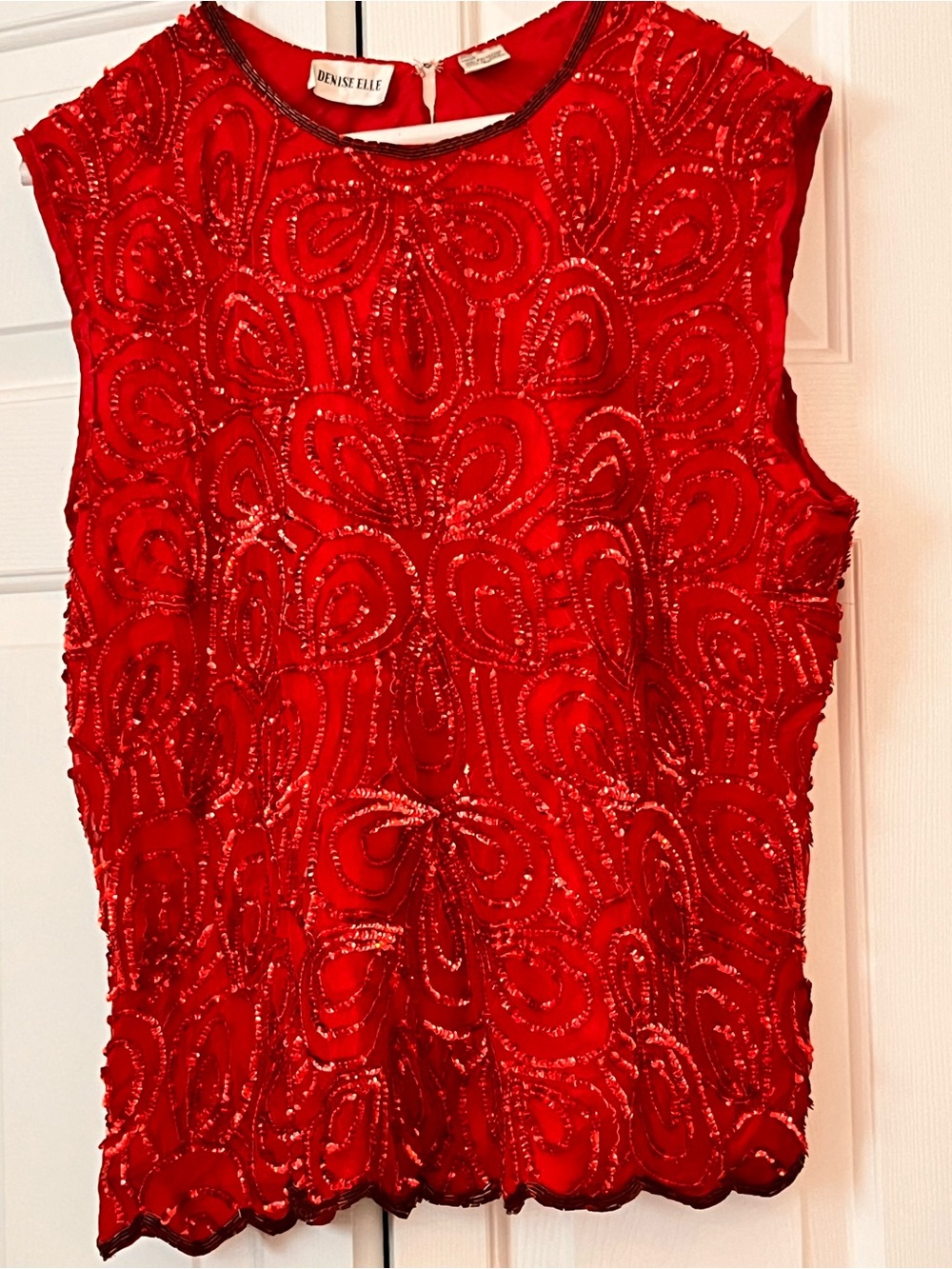 Denise Elle Red Beaded Sleeveless Top